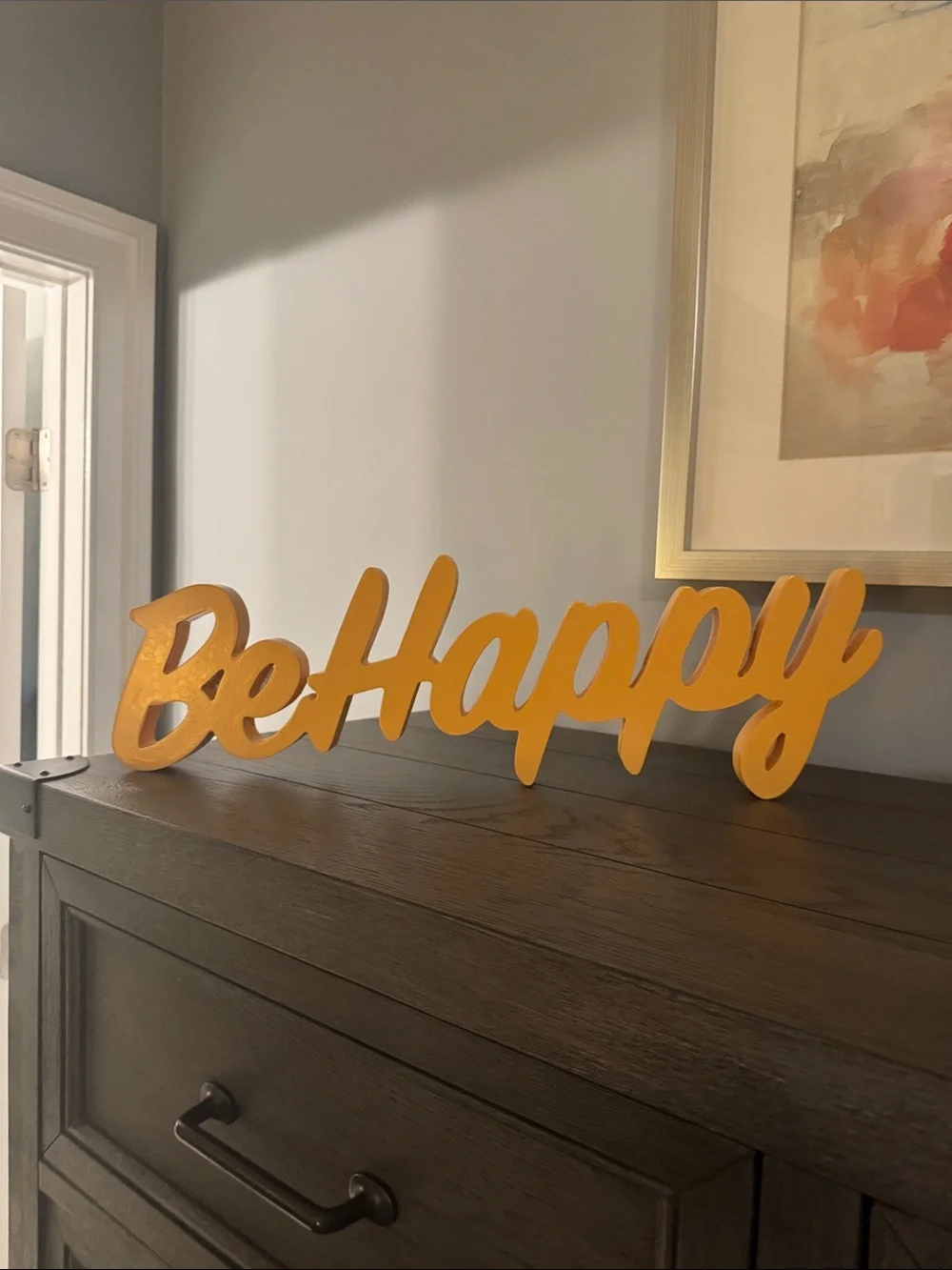 Yellow 'Be Happy' Wooden Wall Decor